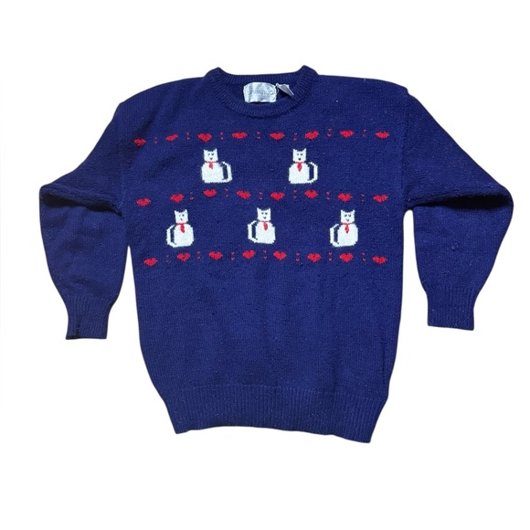 Vintage Sweaters - Vintage cat and hearts sweater, medium